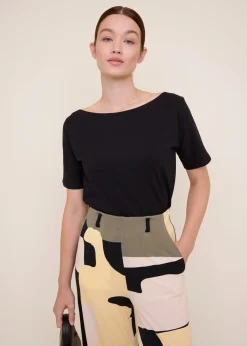 Boat neck cotton t-shirt