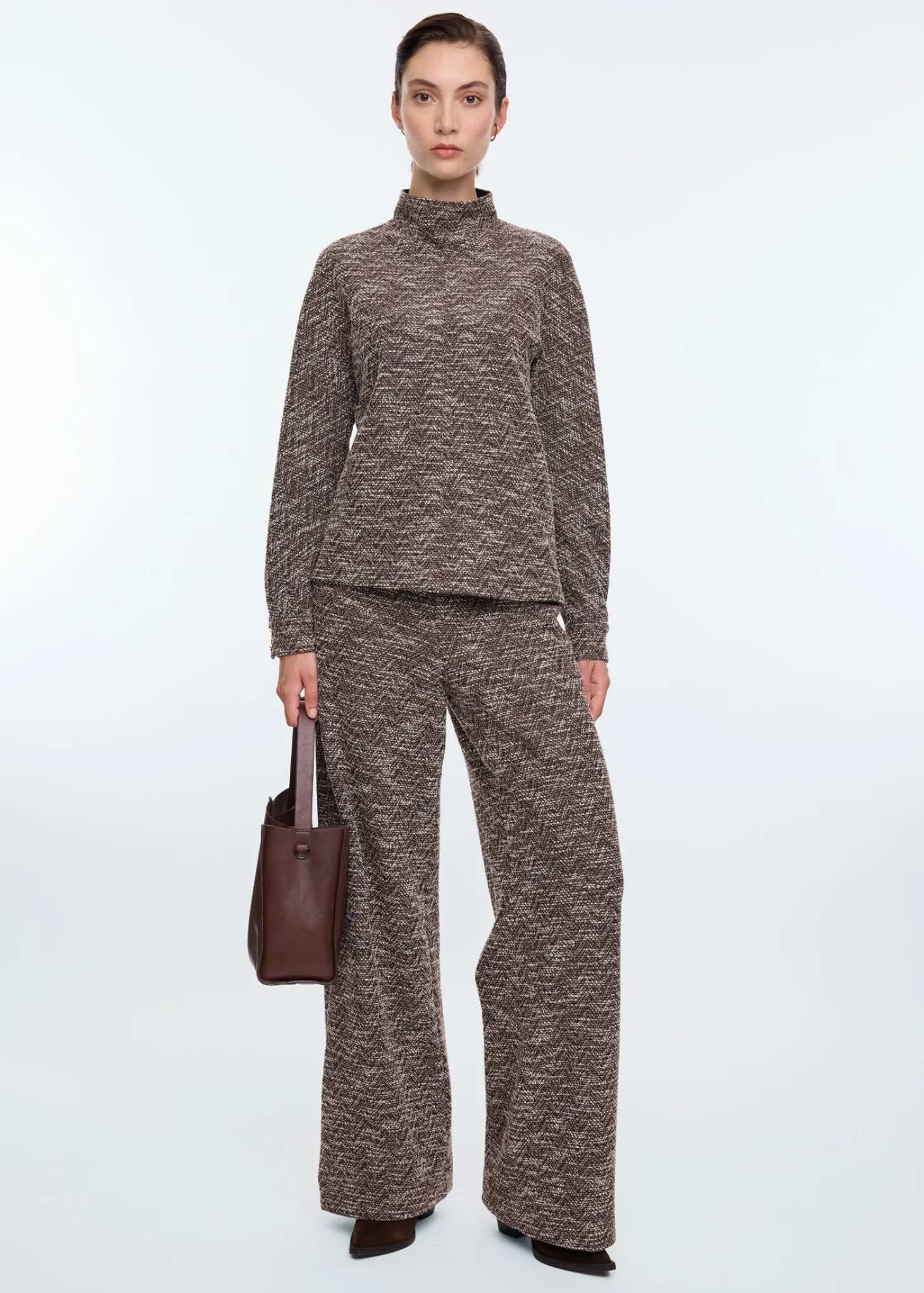 High neck tweed top