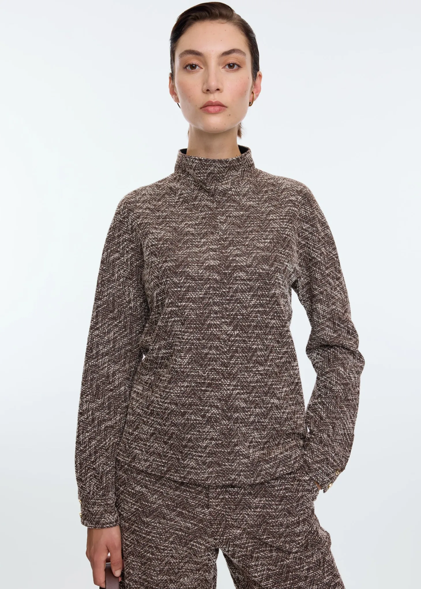 High neck tweed top