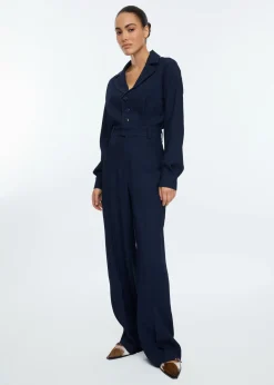 Lapel waffle jumpsuit