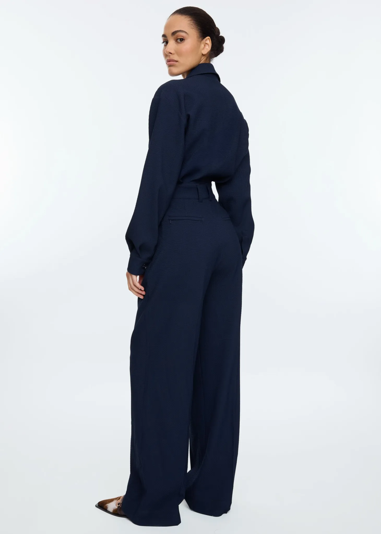 Lapel waffle jumpsuit