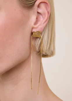 Long organic gold plated earring