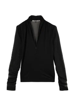 Rippling v neck mesh top