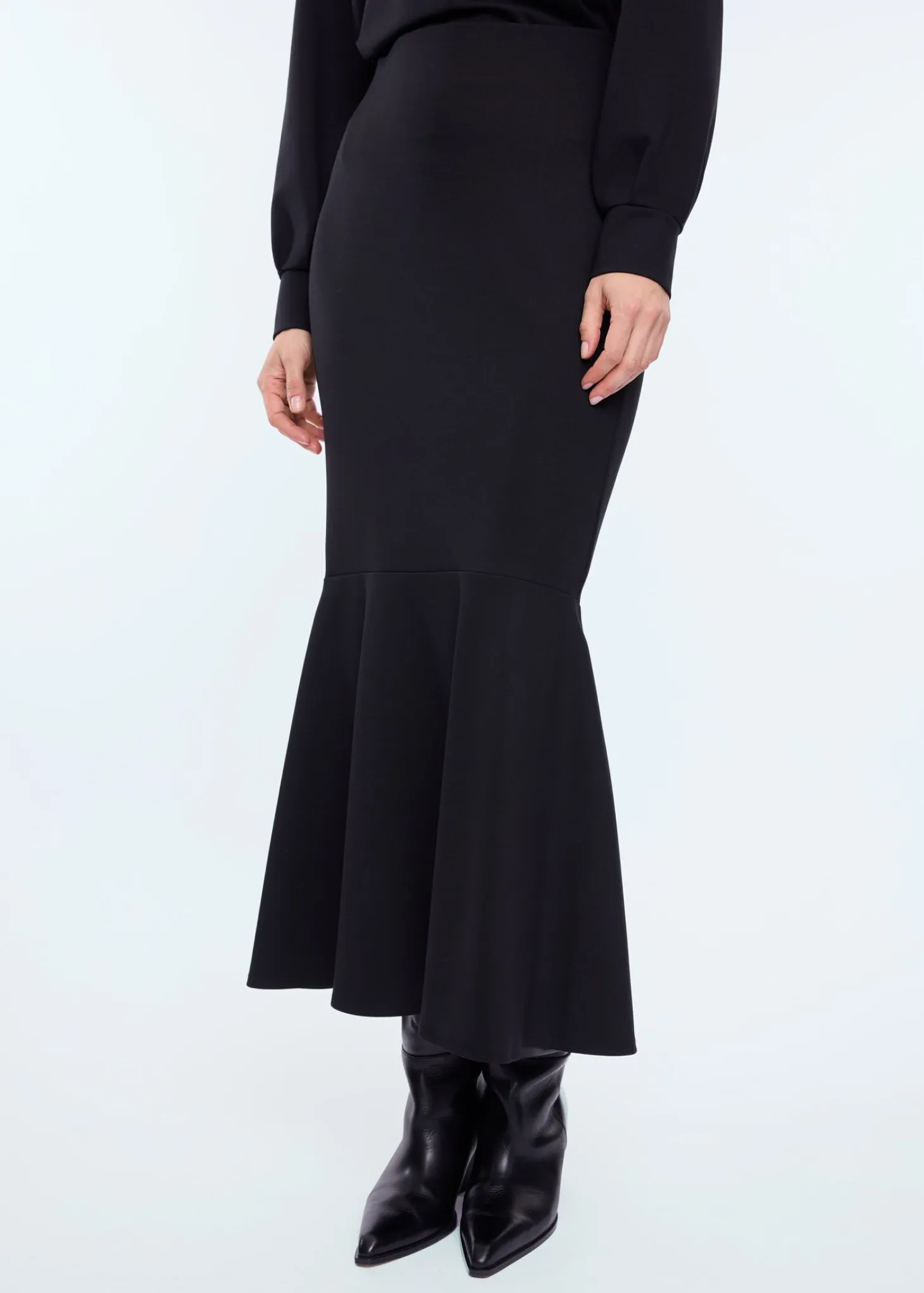 Ruched punto midi skirt