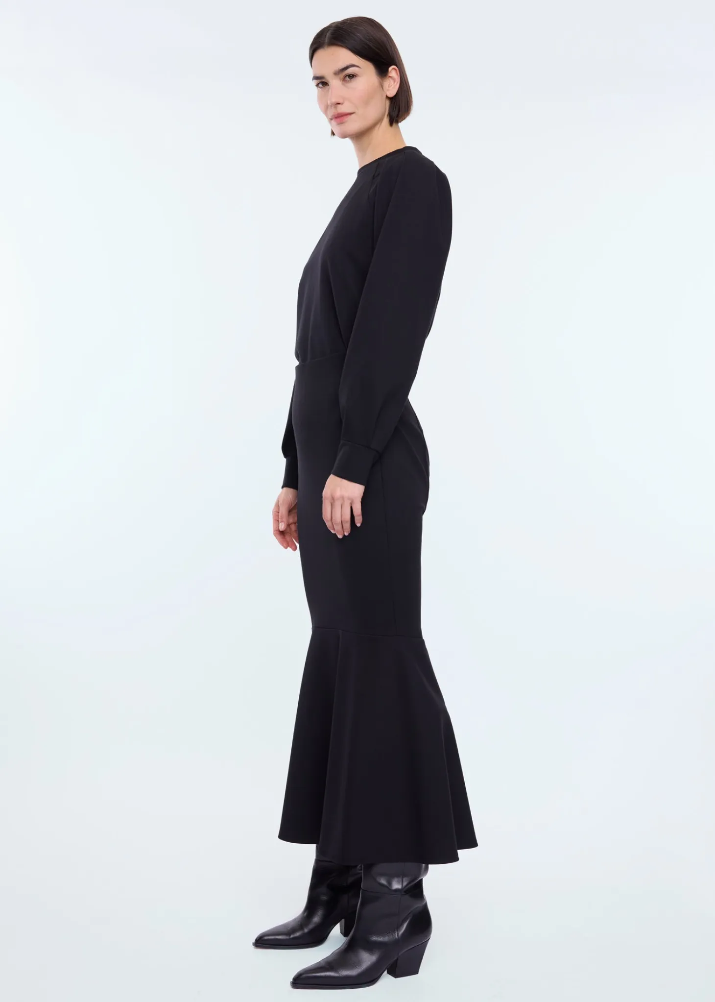 Ruched punto midi skirt