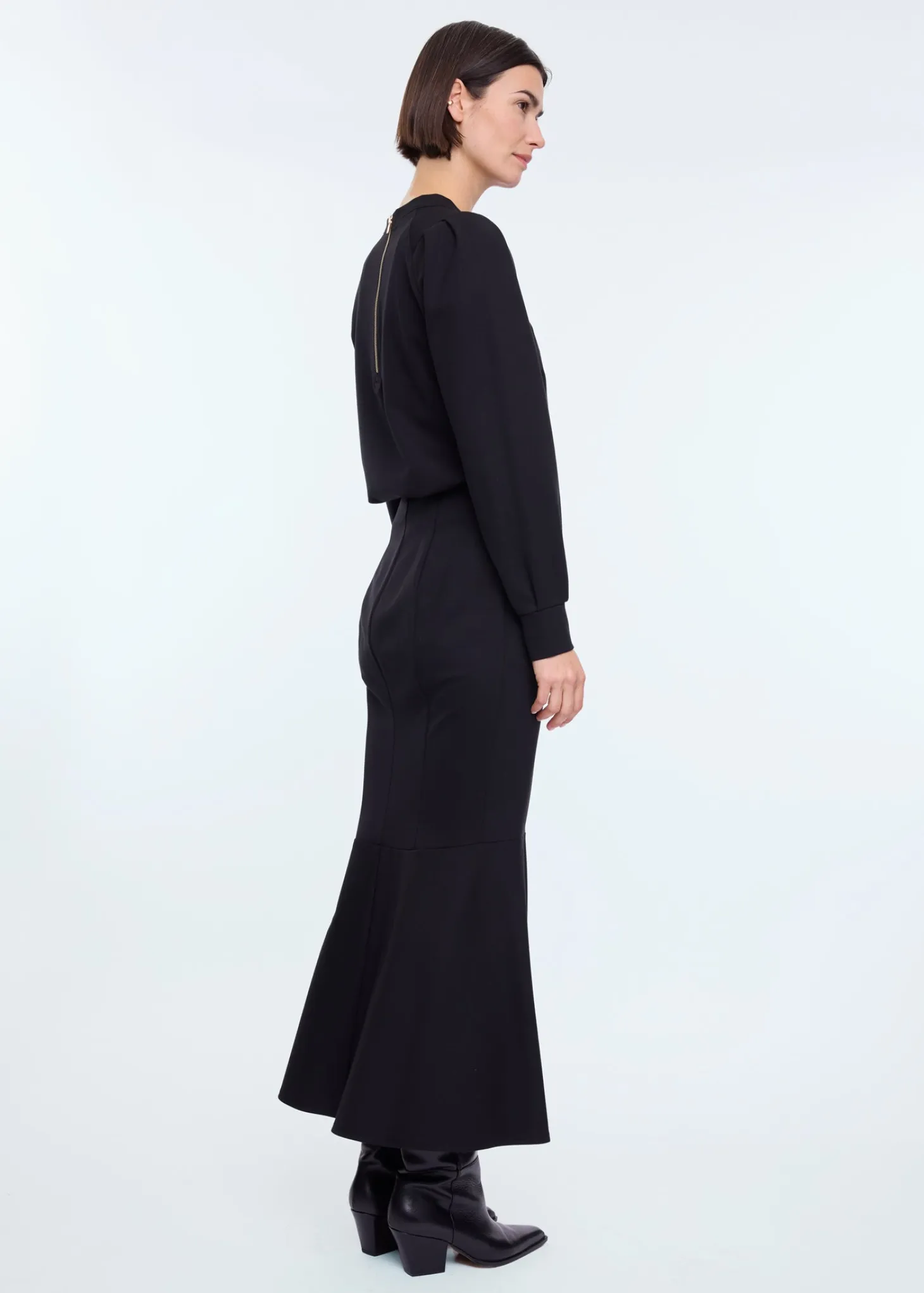 Ruched punto midi skirt