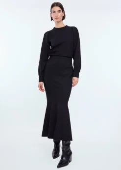 Ruched punto midi skirt
