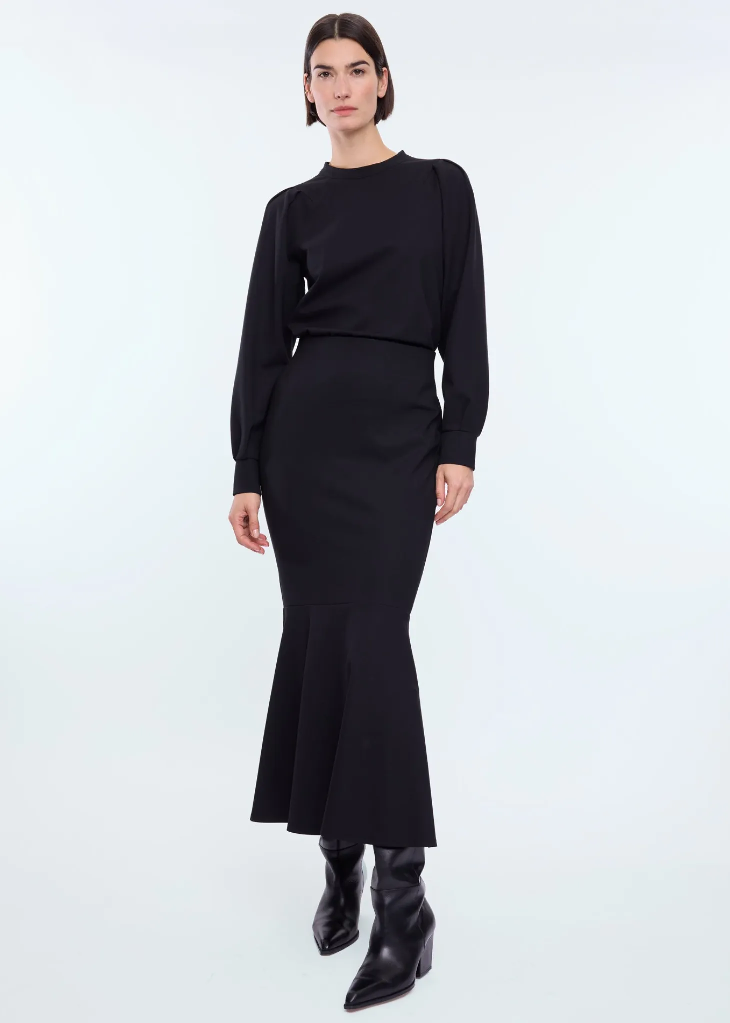 Ruched punto midi skirt