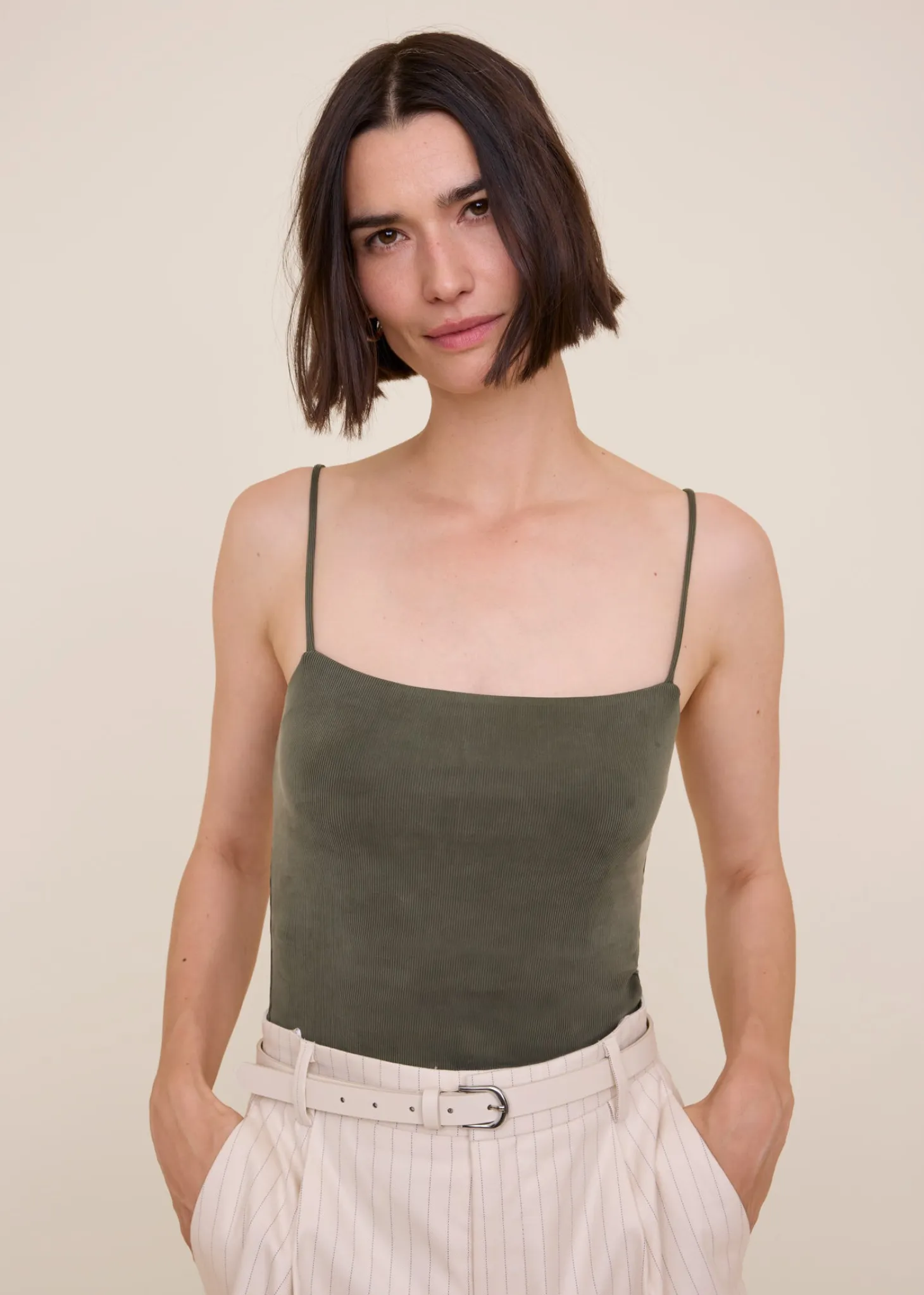 Straight viscose rib top