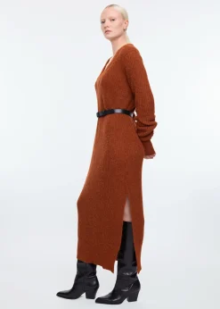 V-neck wool maxi dress