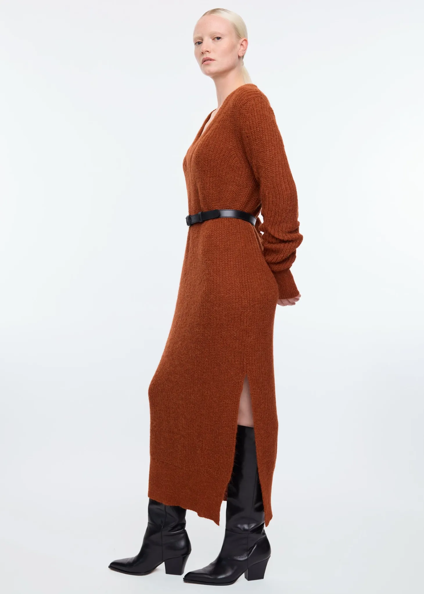 V-neck wool maxi dress