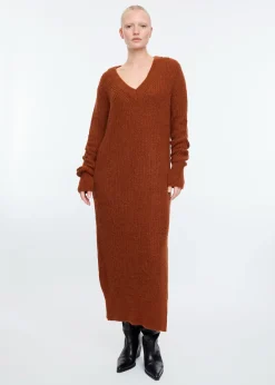 V-neck wool maxi dress