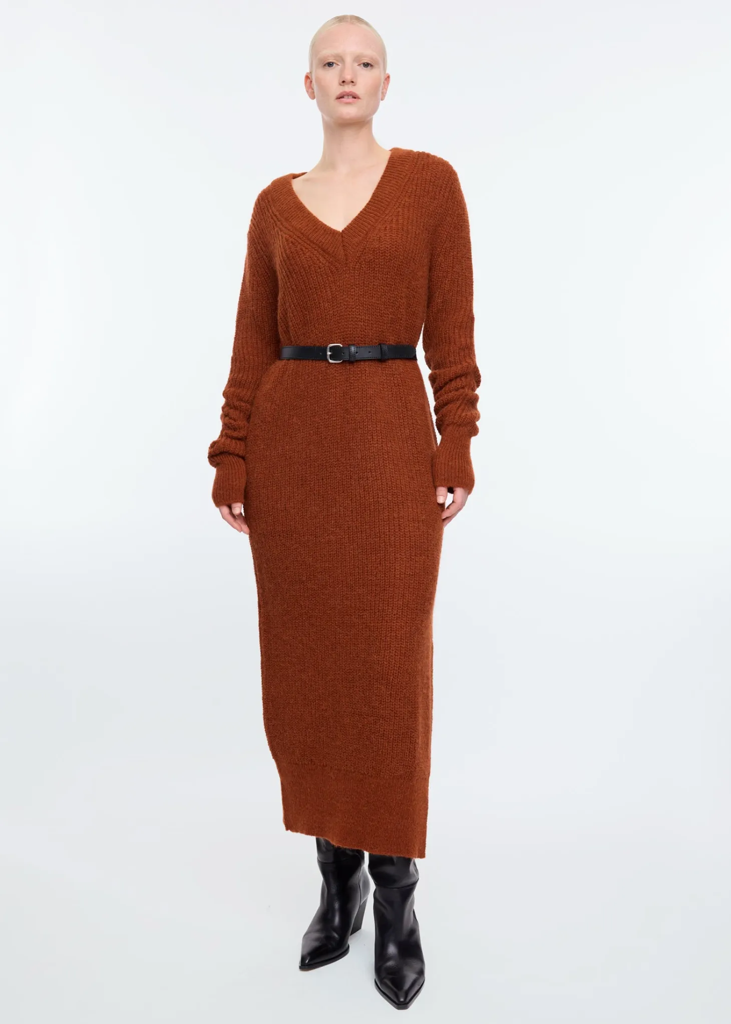 V-neck wool maxi dress