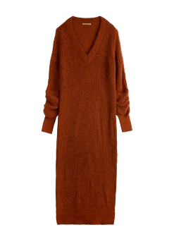 V-neck wool maxi dress