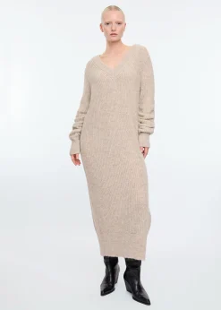 V-neck wool maxi dress