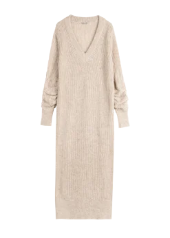 V-neck wool maxi dress
